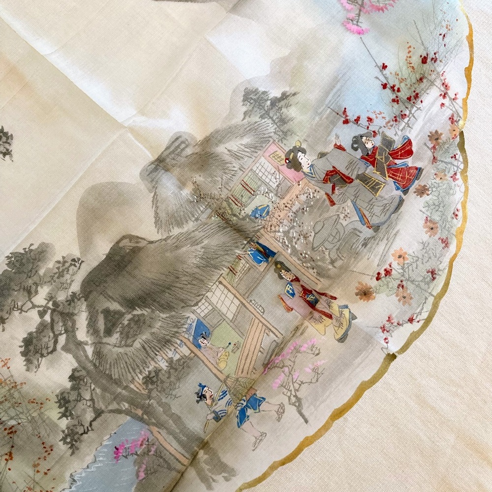Vintage Set of Traditional Japanese Hand Painted Silks for fans 1 Large 9 Small - Picture 10 of 16